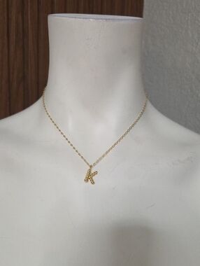 Trendy Gold Puffy Initial "K" Necklace - LA CN Hallmark - Minimalist Style 15 In